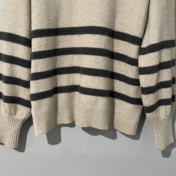 Michael Kors Wool Alpaca Blend Striped Sweater Size Small Oatmeal Mock Neck Logo - Picture 12 of 12